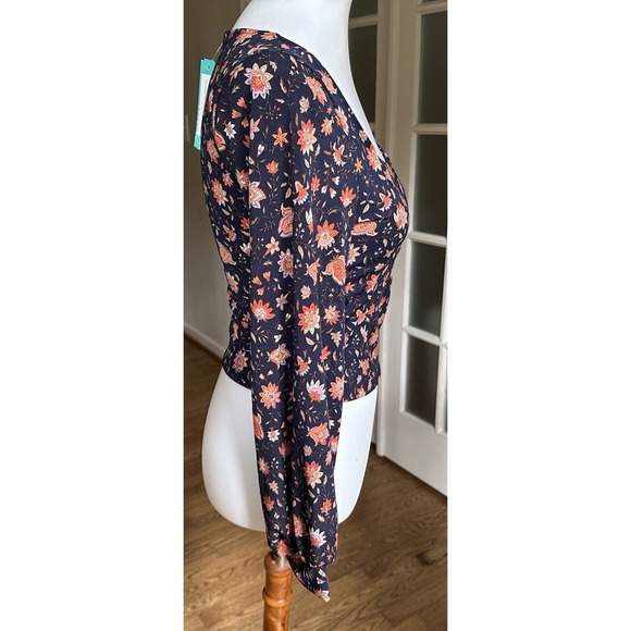 NWT Lush Naomi Square Neck Cropped Knit Top Navy Rust Paisley Size M Medium - Picture 3 of 7